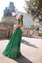 Vestido Largo Luxxel Verde Plisado Trenz