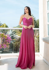 Vestido Largo Luxxel Fucsia Metalizado Strapled