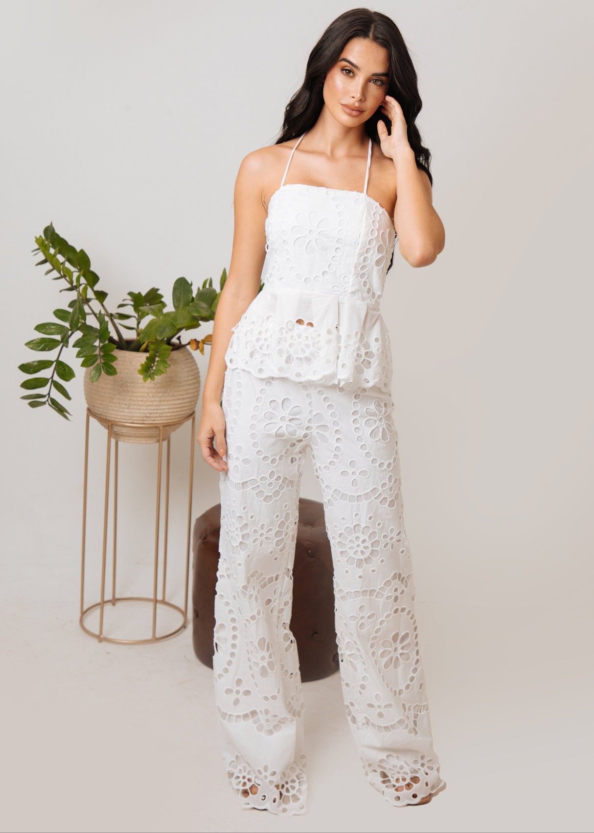 Set Top+Pantalon Chicways Blanco Calado