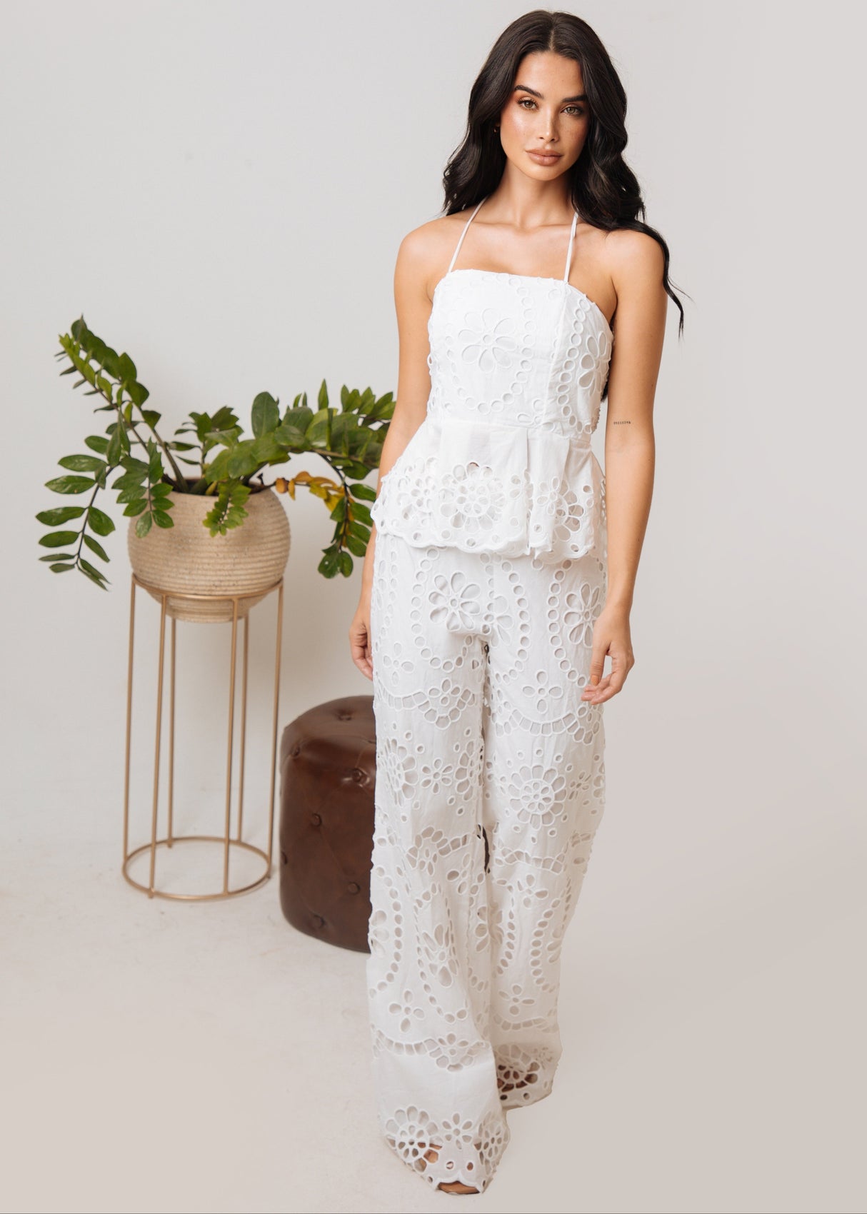 Set Top+Pantalon Chicways Blanco Calado