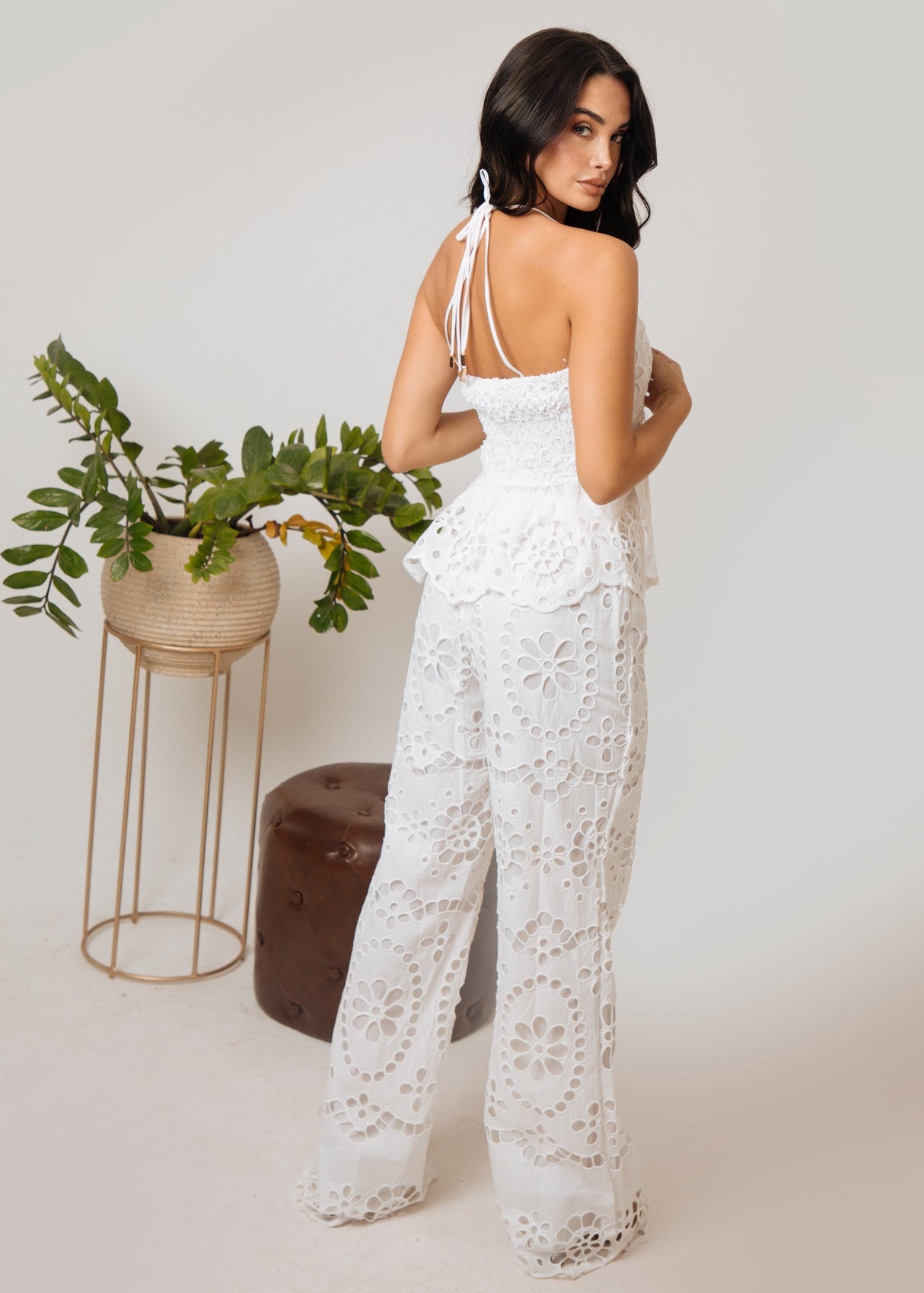 Set Top+Pantalon Chicways Blanco Calado