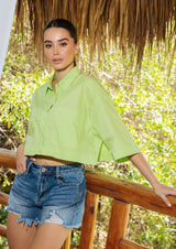 Blusa Camisera Corta Hyfv Verde Neon Bolsillo